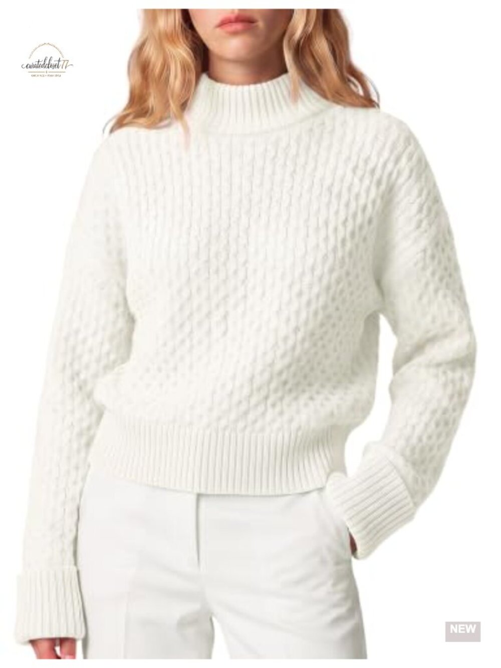 Mock Neck Chunky Knit Oversized Pullover Sweater Cotton Acrylic